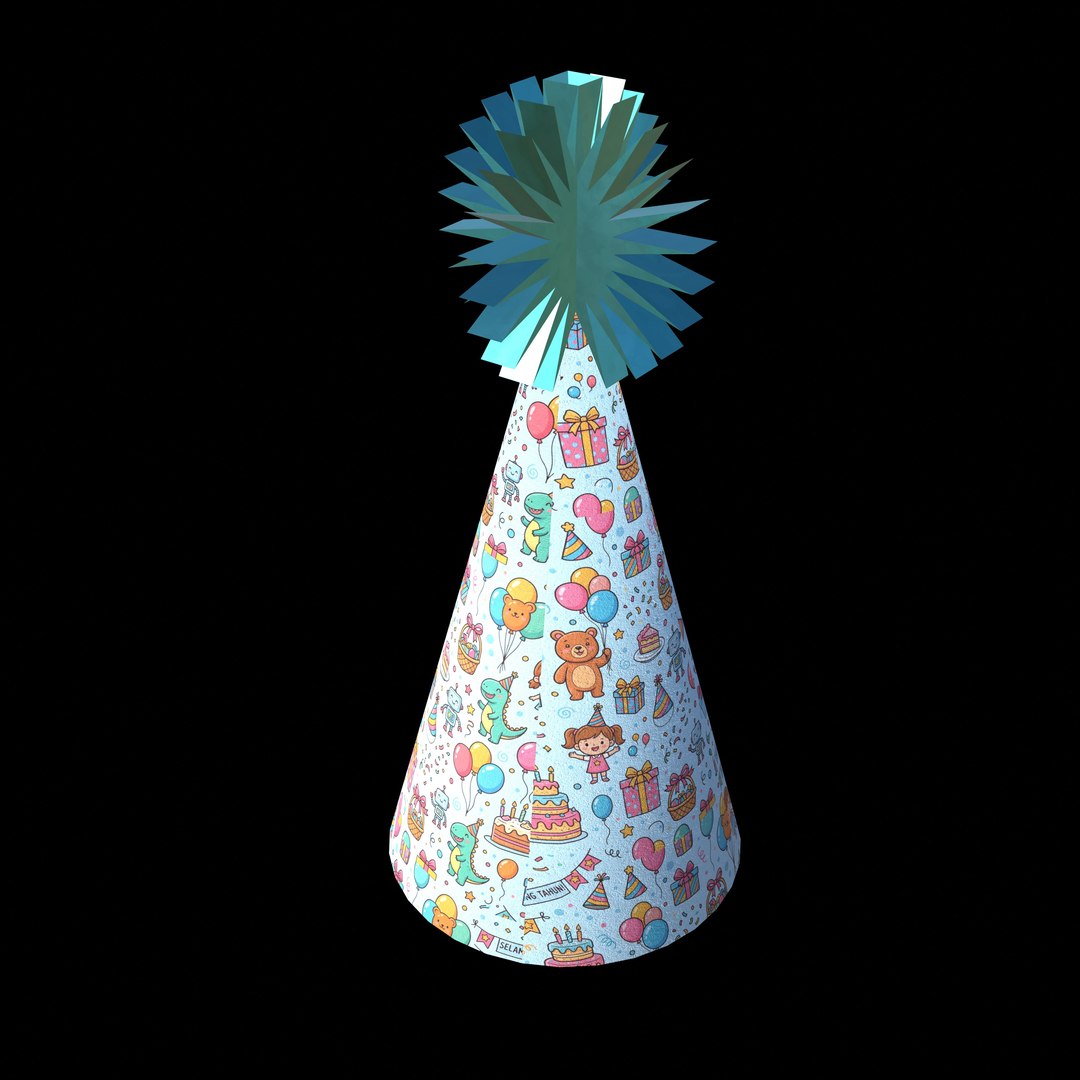 Stylized Cartoon Party Hat with Starburst Top and 4K PBR Textures model https://p.turbosquid.com/ts-thumb/Ki/ykbRhl/zd/ph4_thumb.0020001/jpg/1791681553/1920x1080/fit_q87/46087935aed0a19528bbe061a8aa3b6b48f539ab/ph4_thumb.0020001.jpg