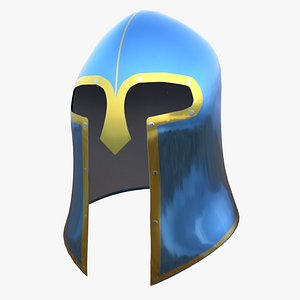 Blue Medieval Great Helm Knight Helmet Low Poly PBR 3D Model 3D model