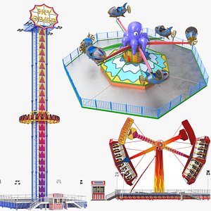 Three Detailed Theme Park Rides Collection