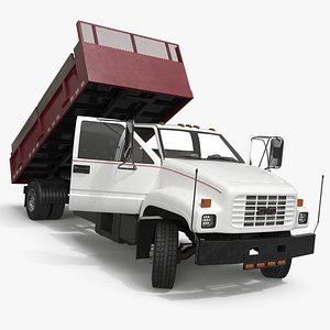 3D Chevrolet Kodiak C6500 Stake Bed Truck White-Red Rigged