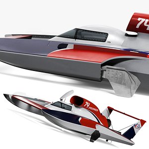 3D High Speed Hydroplane Boat with Rear Stabilizer Rigged