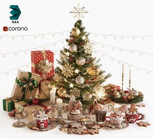 3D Christmas and New Year Decorations with Christmas tree