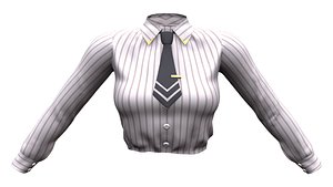 Female Long Sleeves Striped Tucked In Office Shirt With Tie 3D model