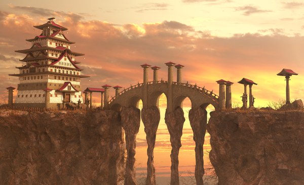 3D Fantasy Japan Castle Bridge model