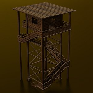 WOODEN WATCH TOWER LOW POLY GAME READY 3D model