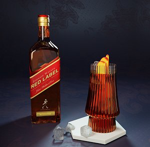 whiskey bottle ice cubes 3D model