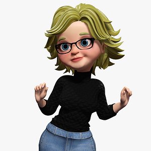 Chic and Intelligent Look Rigged Stylized Cute Nerdy Girl 3D Model 3D