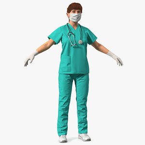 Female Nurse Character with Mask Fur 3D model