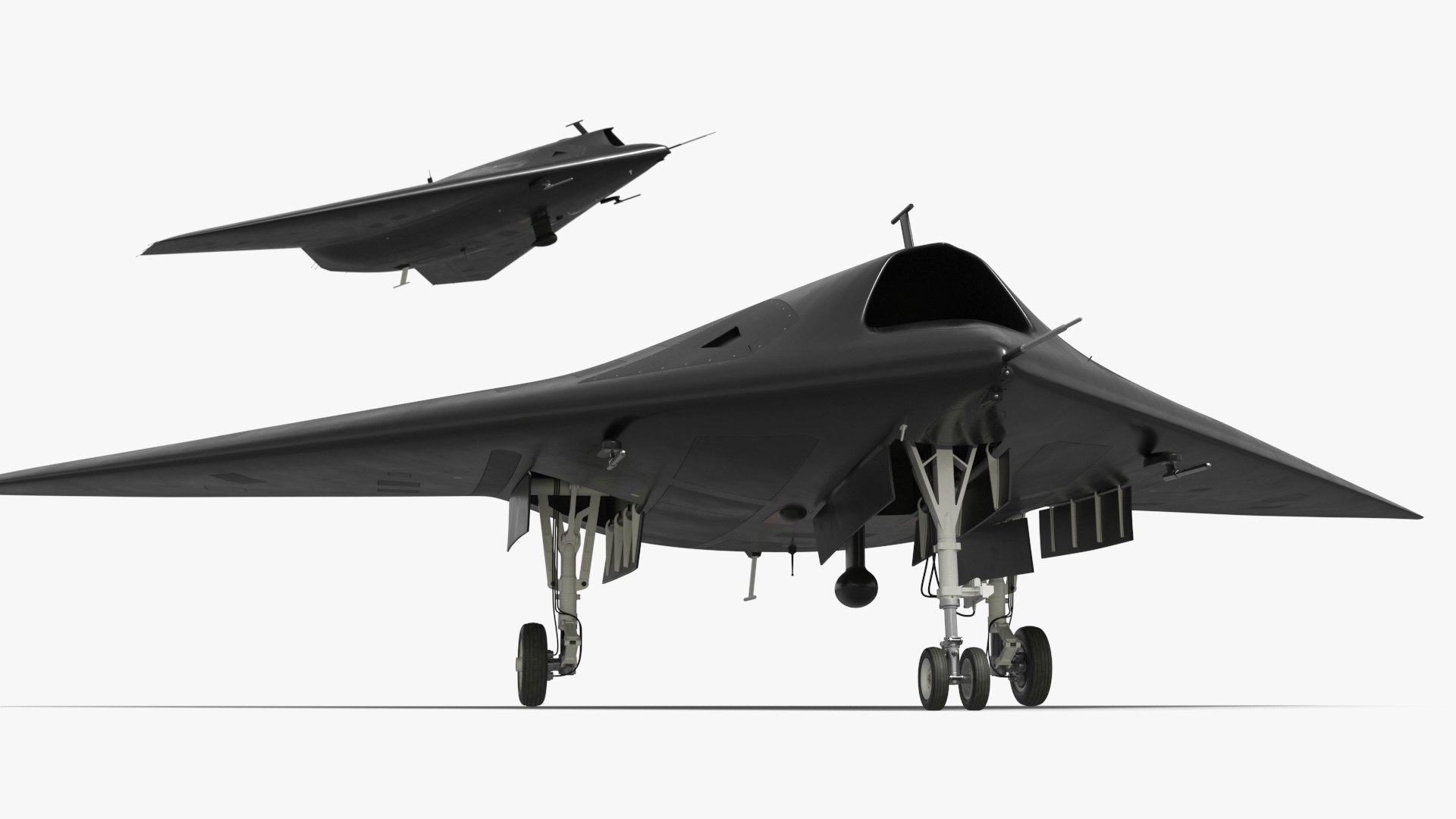 Flying Wing UCAV on Ground View Black Rigged for Cinema 4D 3D model preview