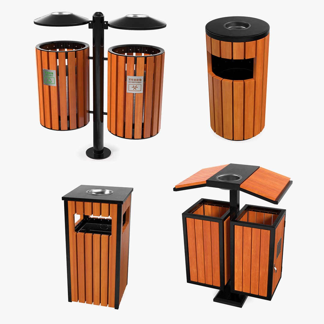 Outdoor Trash Bins Collection 2 3D model preview