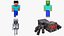 Collection de modèles 3D Minecraft Steve Zombie Skeleton Spider Survival Rigged, prêts pour le jeu en 4K PBR