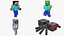 Collection de modèles 3D Minecraft Steve Zombie Skeleton Spider Survival Rigged, prêts pour le jeu en 4K PBR