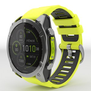 Garmin Fenix 8 Solar Sapphire Titanium with a Bright Yellow Graphite Silicone Strap 3D model