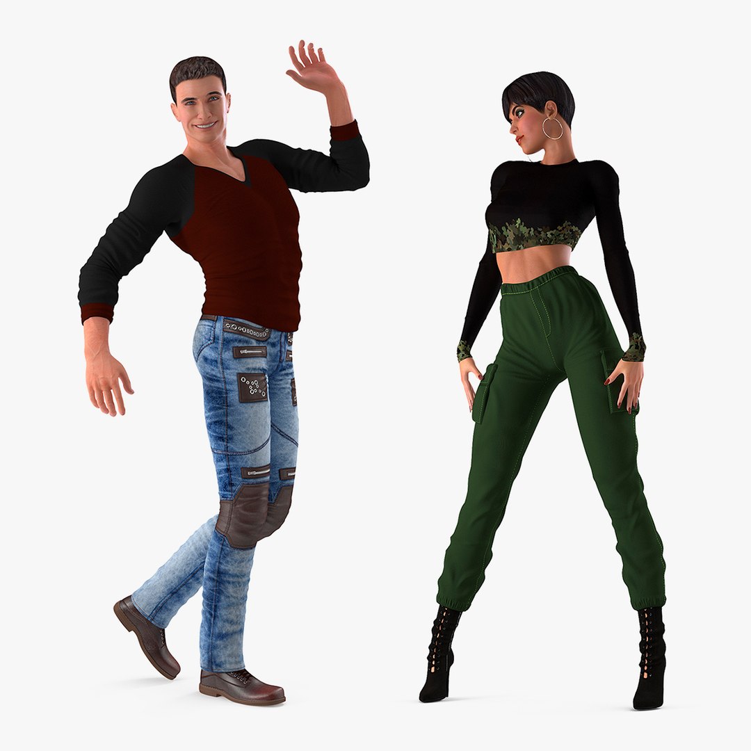 Man and Women in Street Style Clothing Collection 3D model preview
