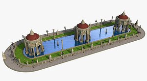 3D Fantasy Classic Swimming Pool Temple