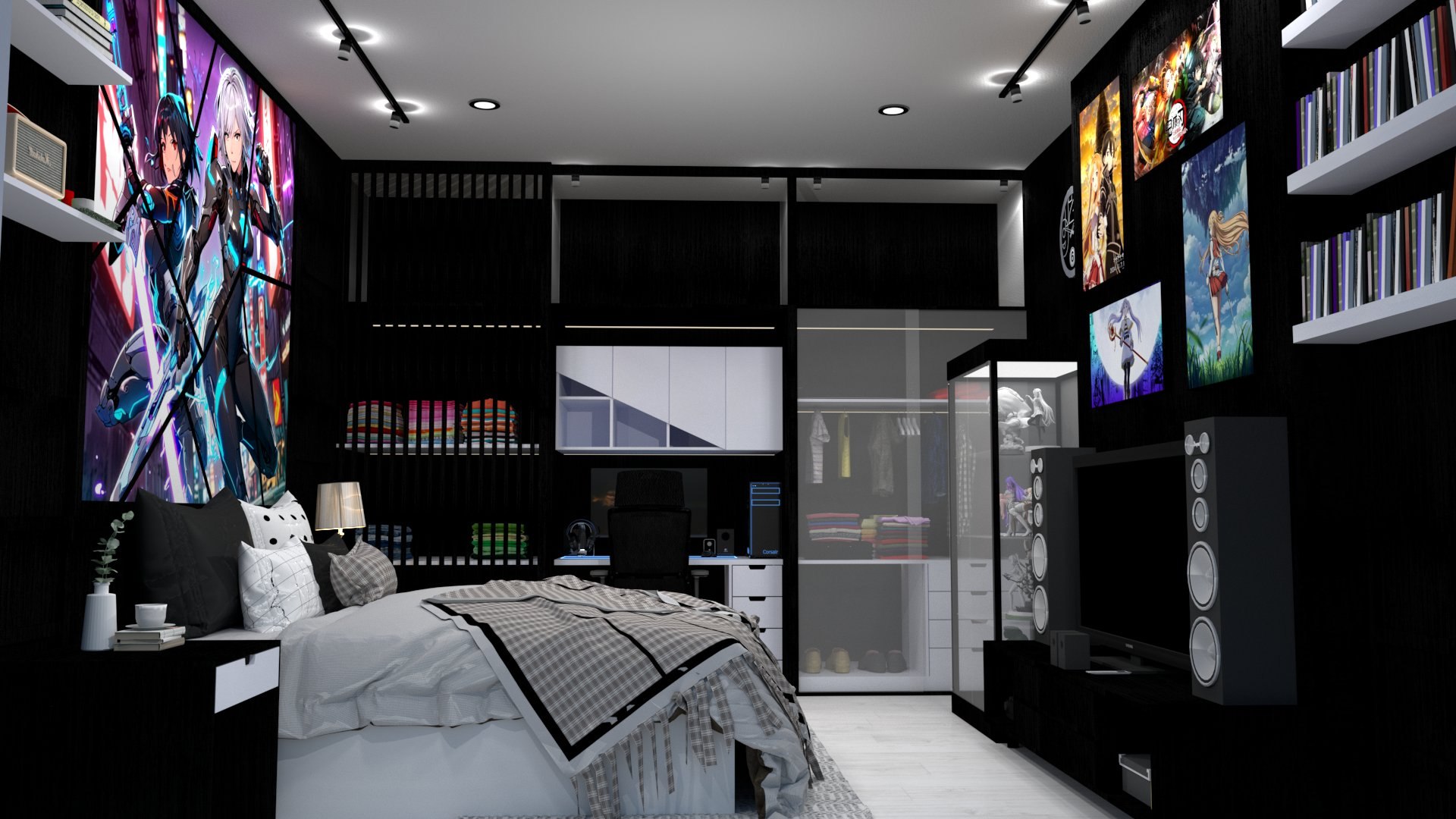 Anime-Themed Bedroom 3D Model With Modern Decor 3D - TurboSquid 2374738
