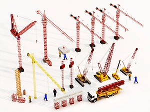 3D Heavy Construction Crane And Industrial Machinery Mega Pack