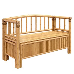 Bamboo woden bench rectangular with rattan wicker 3D model