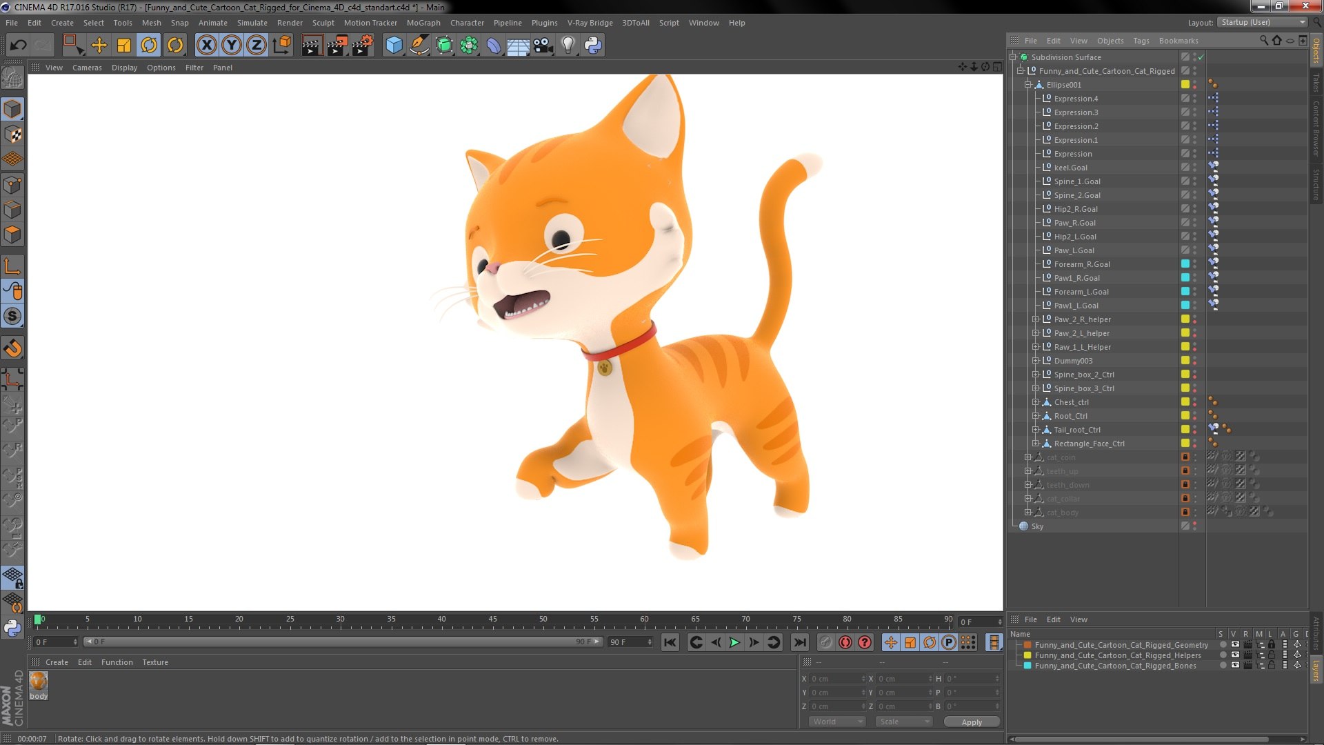 Funny and Cute Cartoon Cat Rigged for Cinema 4D 3D - TurboSquid 1964626