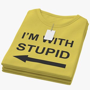 Female Crew Neck Folded Stacked With Tag Yellow Im With Stupid 02 3D model