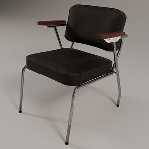 3D Mid-Century Black Leather Lounge Chair