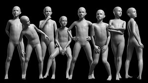3D Animated Kid 7-20 Years Base Mesh - 8 poses model