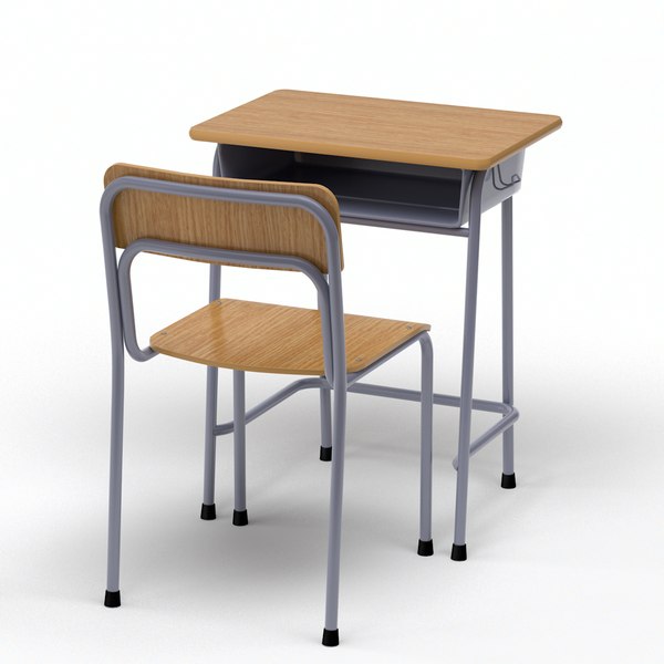 school desk chair wood 3d model