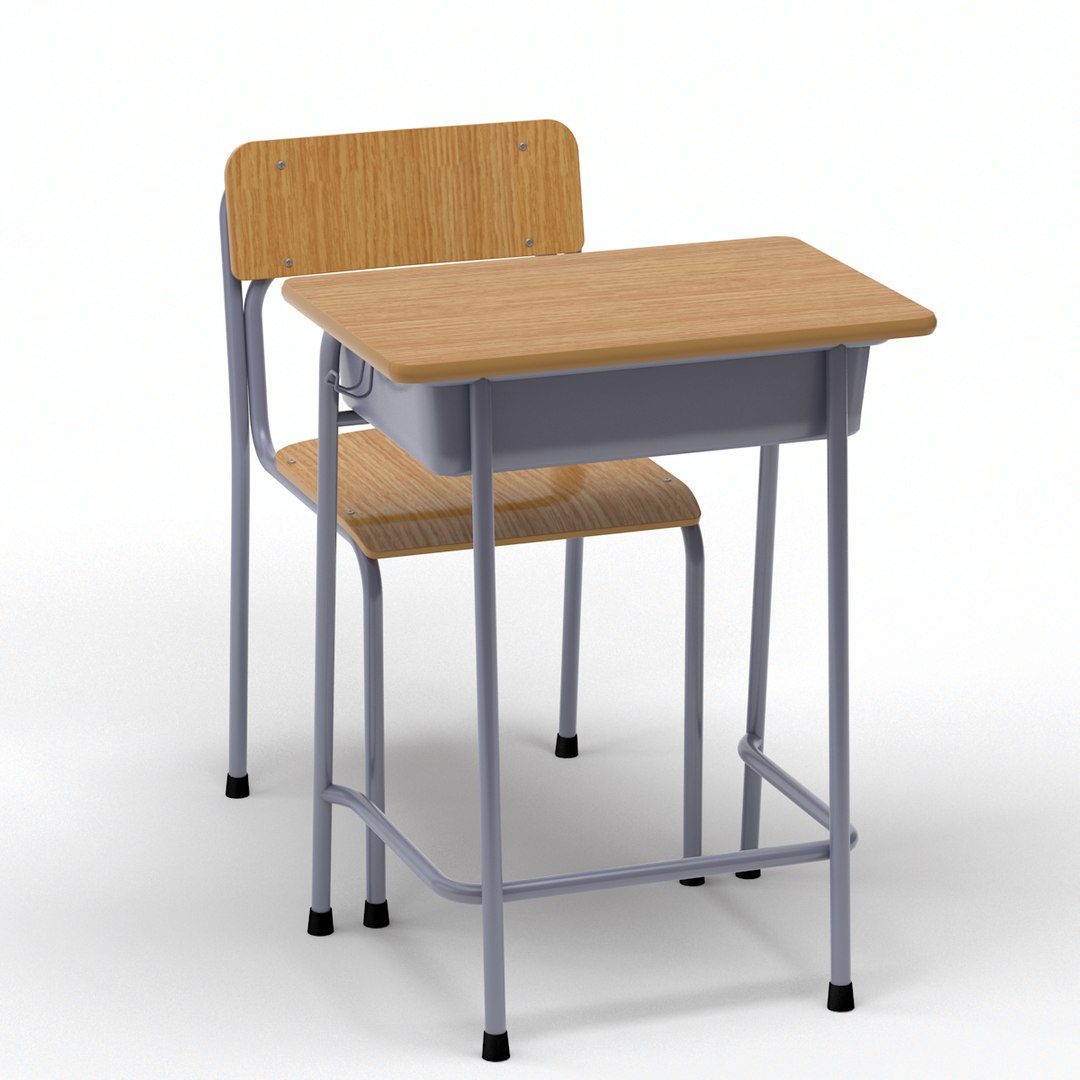 School Desk Chair Wood 3d Model