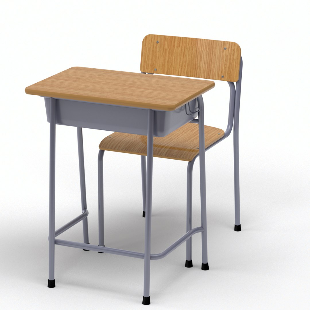 School Desk Chair Wood 3d Model