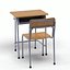 school desk chair wood 3d model