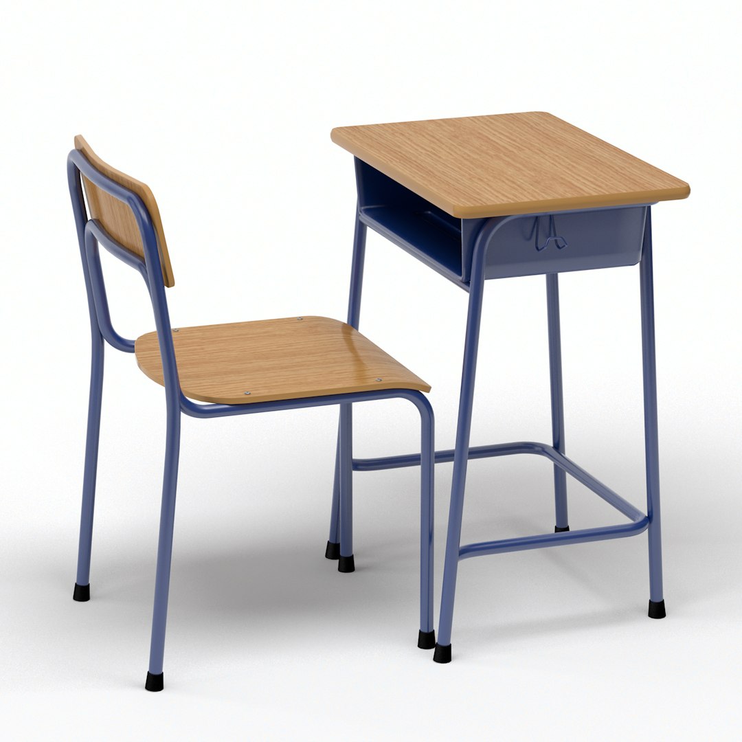School Desk Free Desk And Chair School Desk Chair Wood 3d Model