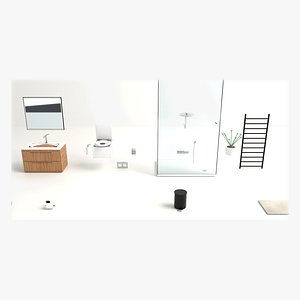 Modern Bathroom Set - Oak Vanity Basin LED Mirror Wall Hung Toilet Walk-in Shower