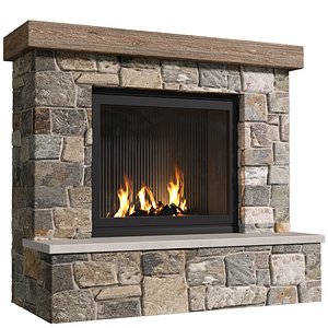 Rustic Fireplace Mantel stone Country style 3D model