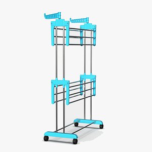 3D Cloth Drying Stand Foldable Laundry Rack with Wheels model