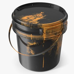 Industrial Pail Paint Stained Black Yellow Used