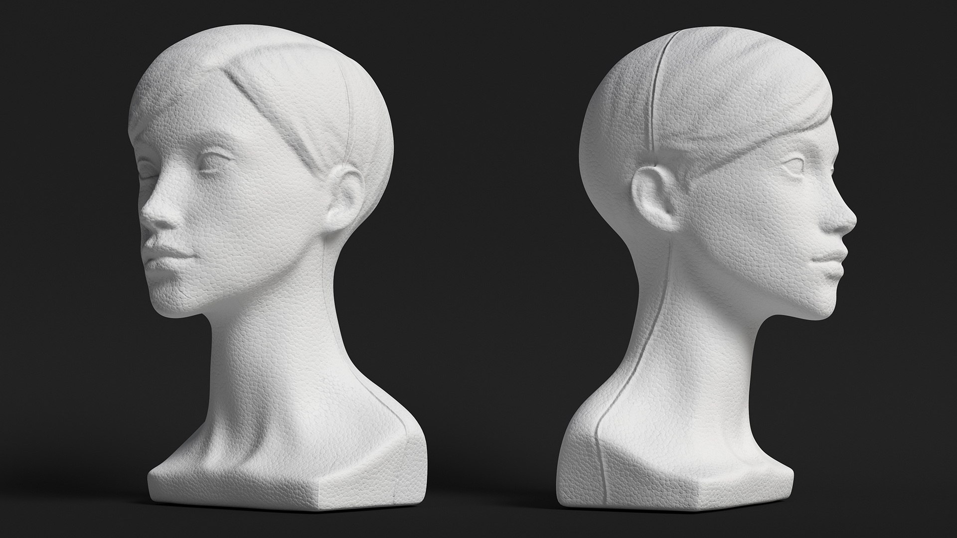 Styrofoam Female Mannequin Head With Hair 3D Model - TurboSquid 2214168