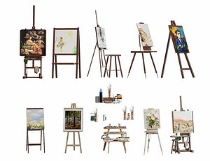 Easel Painting supplies Art supplies 3D model