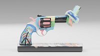 Pastel Knotted Gun Sculpture on Graphic Base