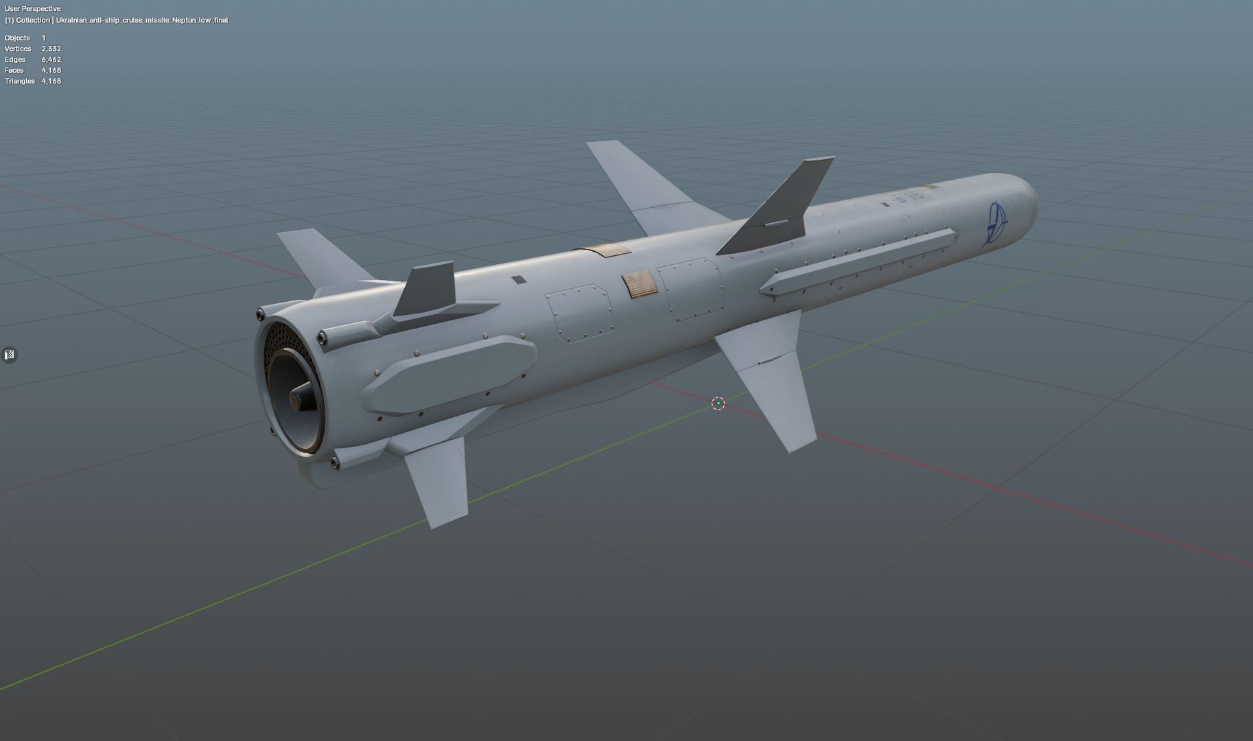 3D model Ukrainian subsonic cruise missile R-360 Neptune Low-poly https://p.turbosquid.com/ts-thumb/Kp/uQBXtg/pc/1441/jpg/1742071711/1920x1080/fit_q87/b21d821ad7272c78674a6d6371b0fba2152d2c2e/1441.jpg