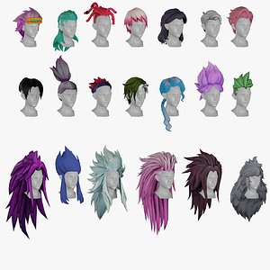 3D model 20 Stylized Male Hair Models Pack 2 - Low Poly 3D