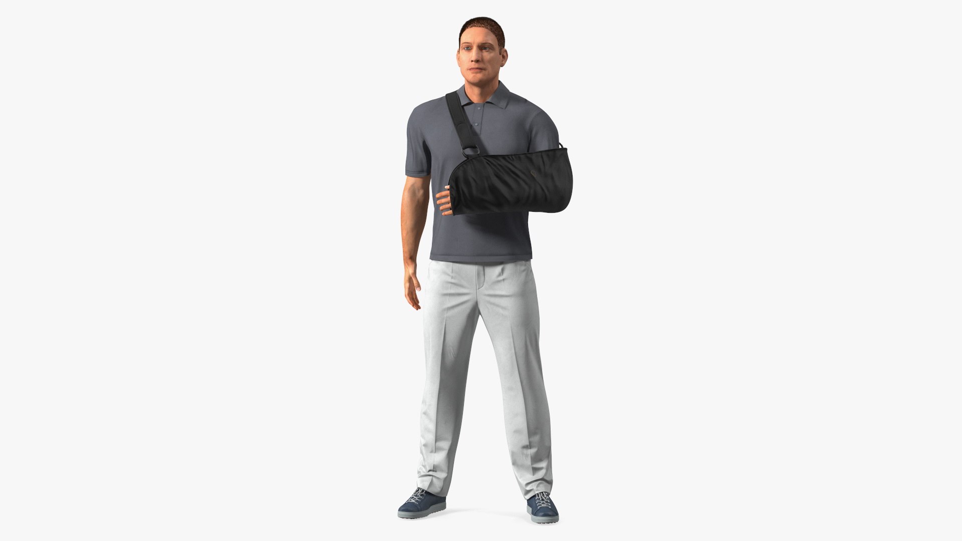 Man Wearing Arm Sling Bandage Black Fur 3D model preview