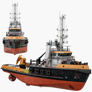Rigged Tugboat ASD Vessel Orange PBR model