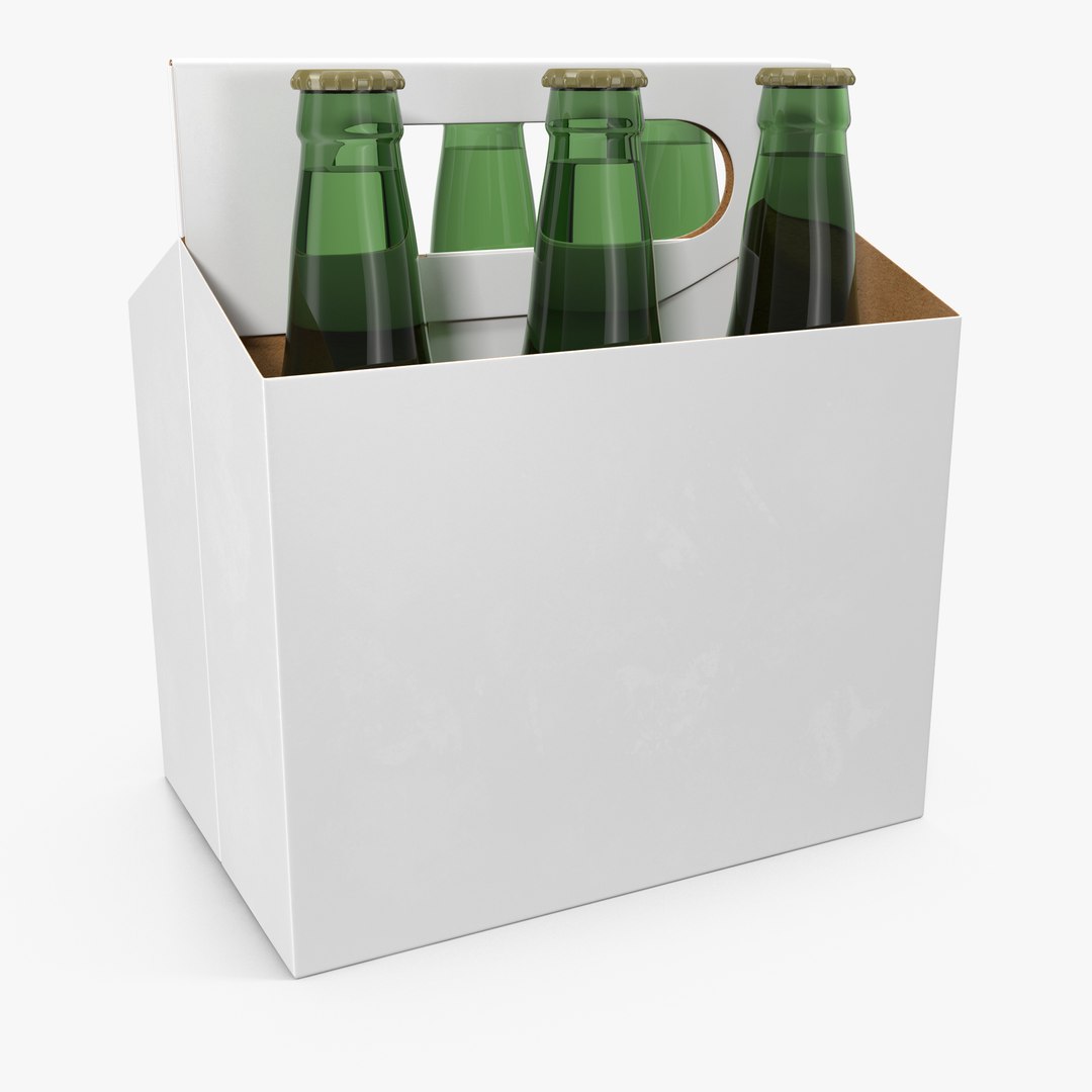 6 Pack Bottle Holder White with Bottles 3D model preview