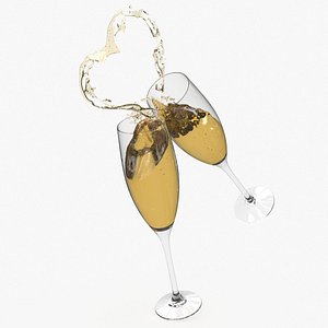 Heart Shaped Splash from Champagne Glasses 3D model