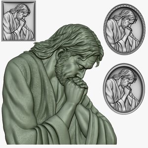 3D Jesus praying low bas-relief for CNC router or print model