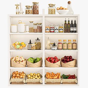 3D Shelf with vegetables fruits and spices for kitchen or restaurant