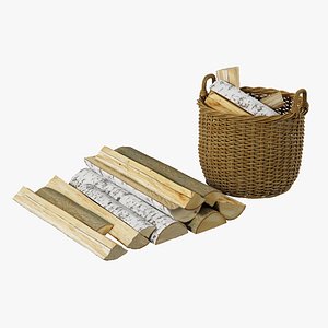 realistic firewood baskets wood 3d model