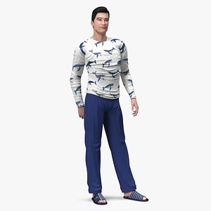 Asian Man Home Style Clothes Standing Pose