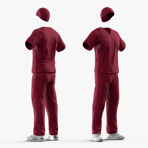 3D Hospital Uniform with Cap and Shoes Maroon