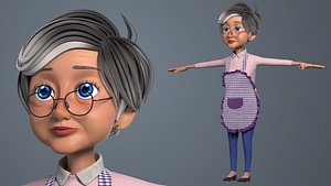 3D Cartoon Old Woman GrandMa with Rig